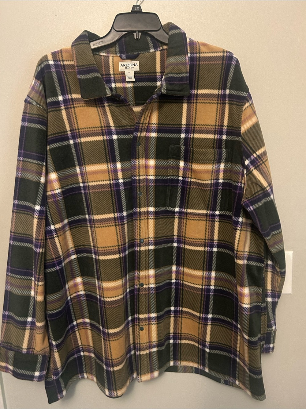 Arizona Jean Company Olive, Tan & Purple Plaid Button-Down Shirt